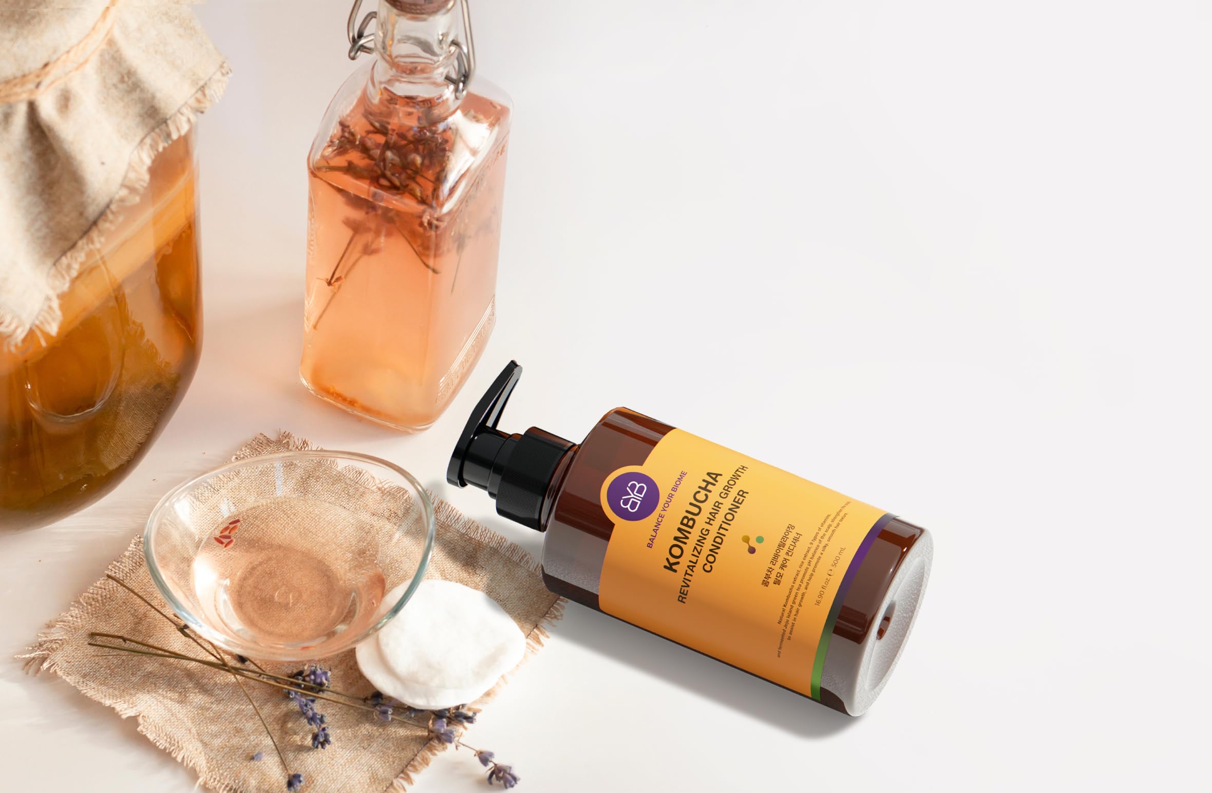 BALANCE YOUR BIOME Kombucha Revitalizing Hair Growth Conditioner, K-beauty, Balances Scalp pH, Kombucha Extract, Green Tea,Rice Extract, 9 Vitamins Hair Loss treatment, 16.9 fl.oz. 500ml, No silicone