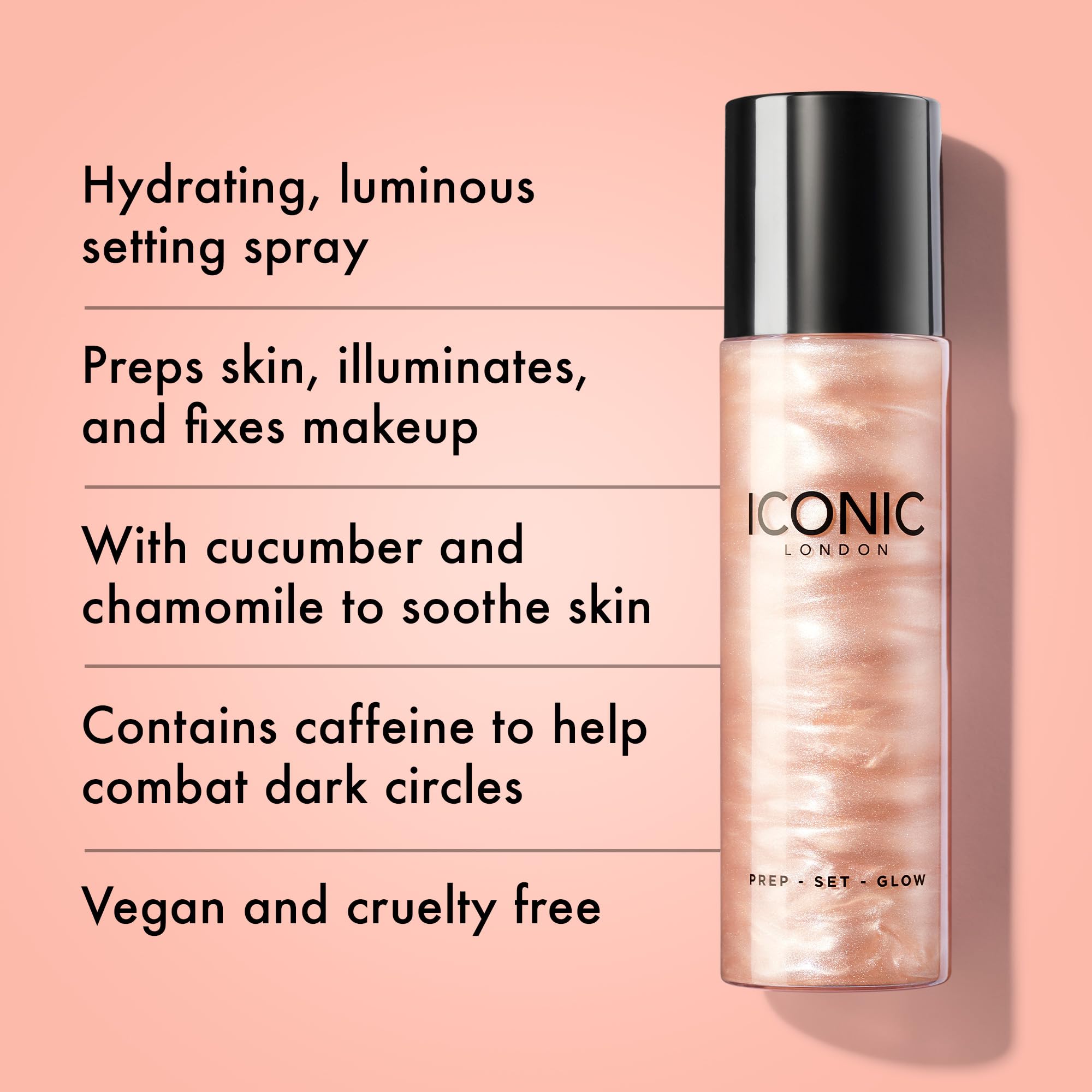 ICONIC LONDON Prep-Set-Glow | Hydrating + Setting + Glowing Spray, 3-in-1 Formula for a Dewy, Radiant Finish, Cruelty-Free, Vegan Makeup, 4.22 Fl oz