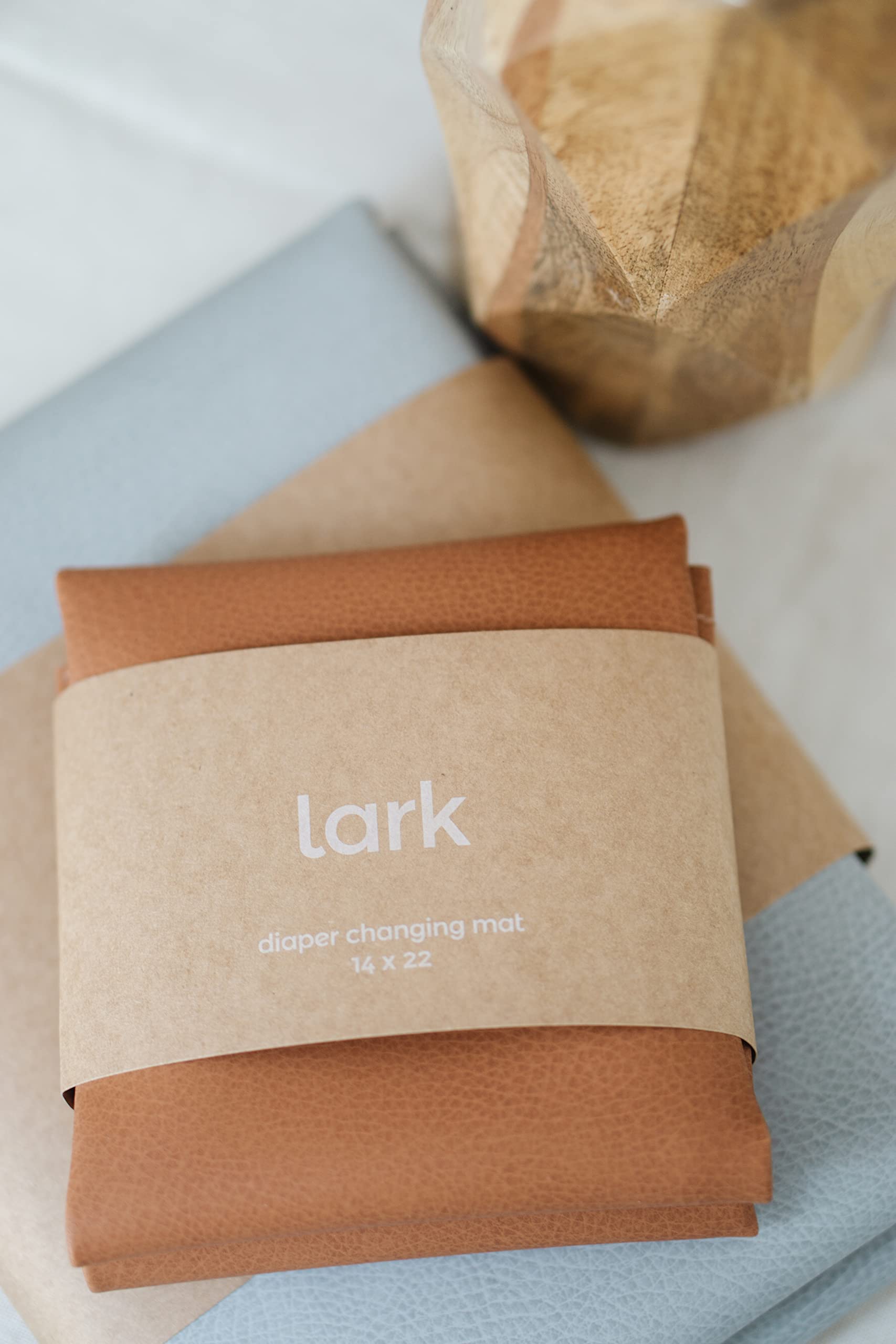 Vegan Leather Baby Changing Mat by Lark Baby Goods - Waterproof Wipeable Portable Diaper Pad - Foldable for Travel (14 x 22 in) - Brown