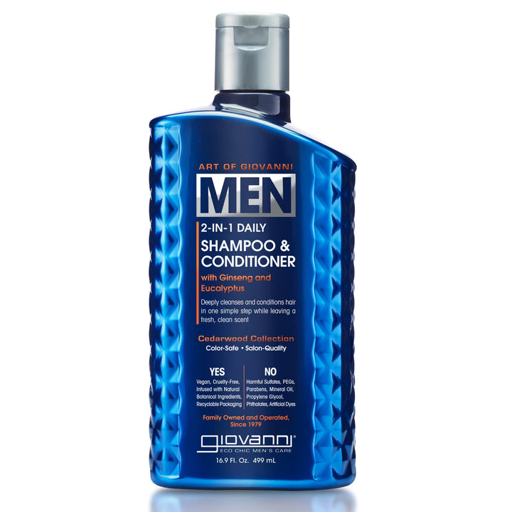 GIOVANNI Men’s 2-in-1 Daily Shampoo & Conditioner, 16.9 oz., with Ginseng and Eucalyptus, Color-Safe & Vegan-Friendly, Cleans & Moisturizes, Men’s Cedarwood Collection for All Hair Types