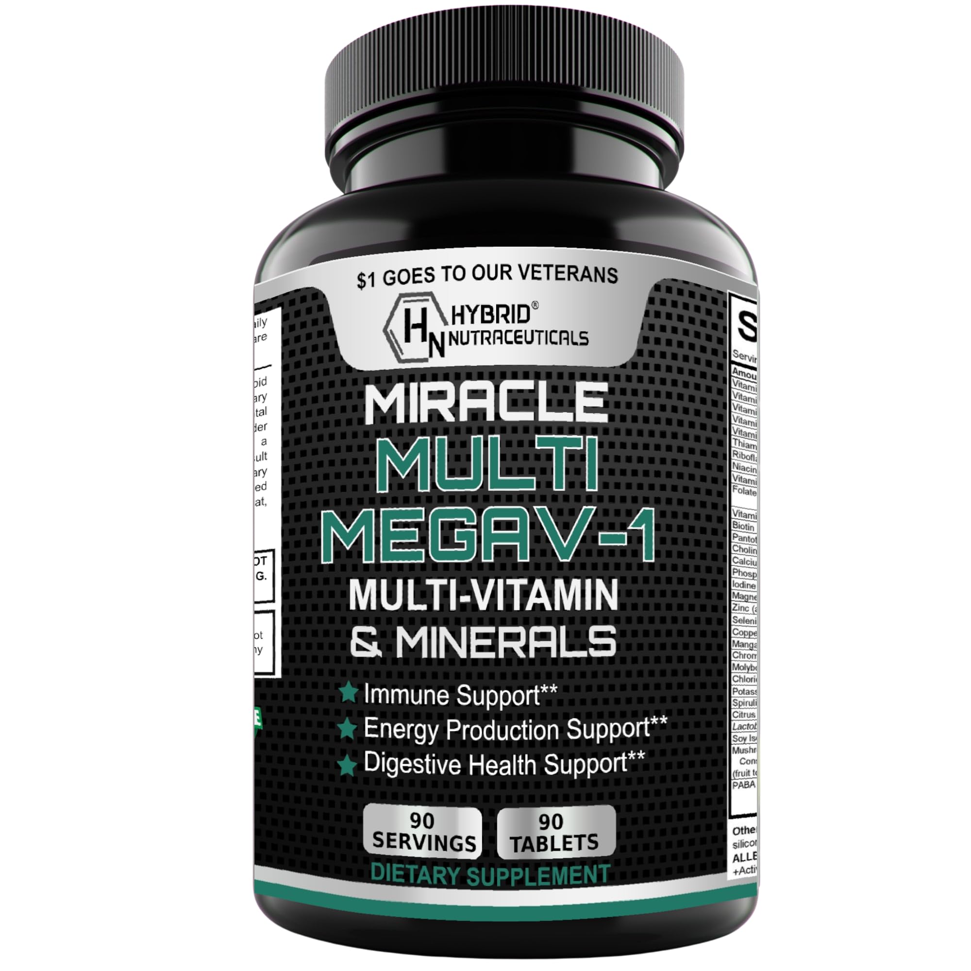 MEGAV-1 Multi-Vitamin, Superfood & Minerals - Daily Multivitamin with Probiotics, Digestive Enzyme, Mushroom Complex for Heart Health, Immune Support, Energy & Stamina - 90 Tablets