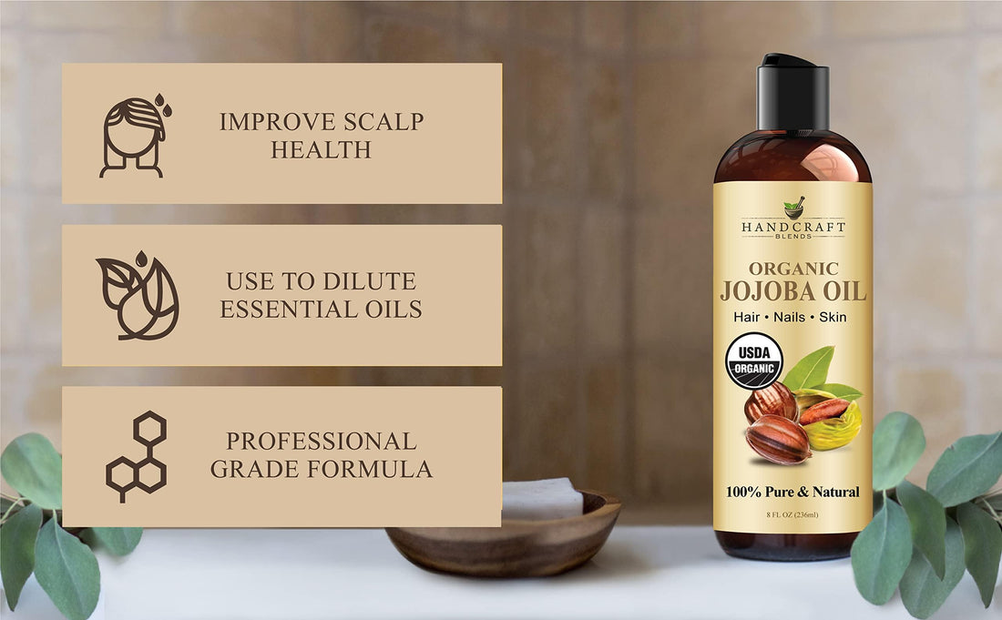 Handcraft Blends USDA Organic Jojoba Oil - Cold-Pressed 8 Fl Oz - 100% Pure and Natural - Premium Grade Carrier Oil for Skin and Hair - Hair and Body - Massage - Hexane-Free