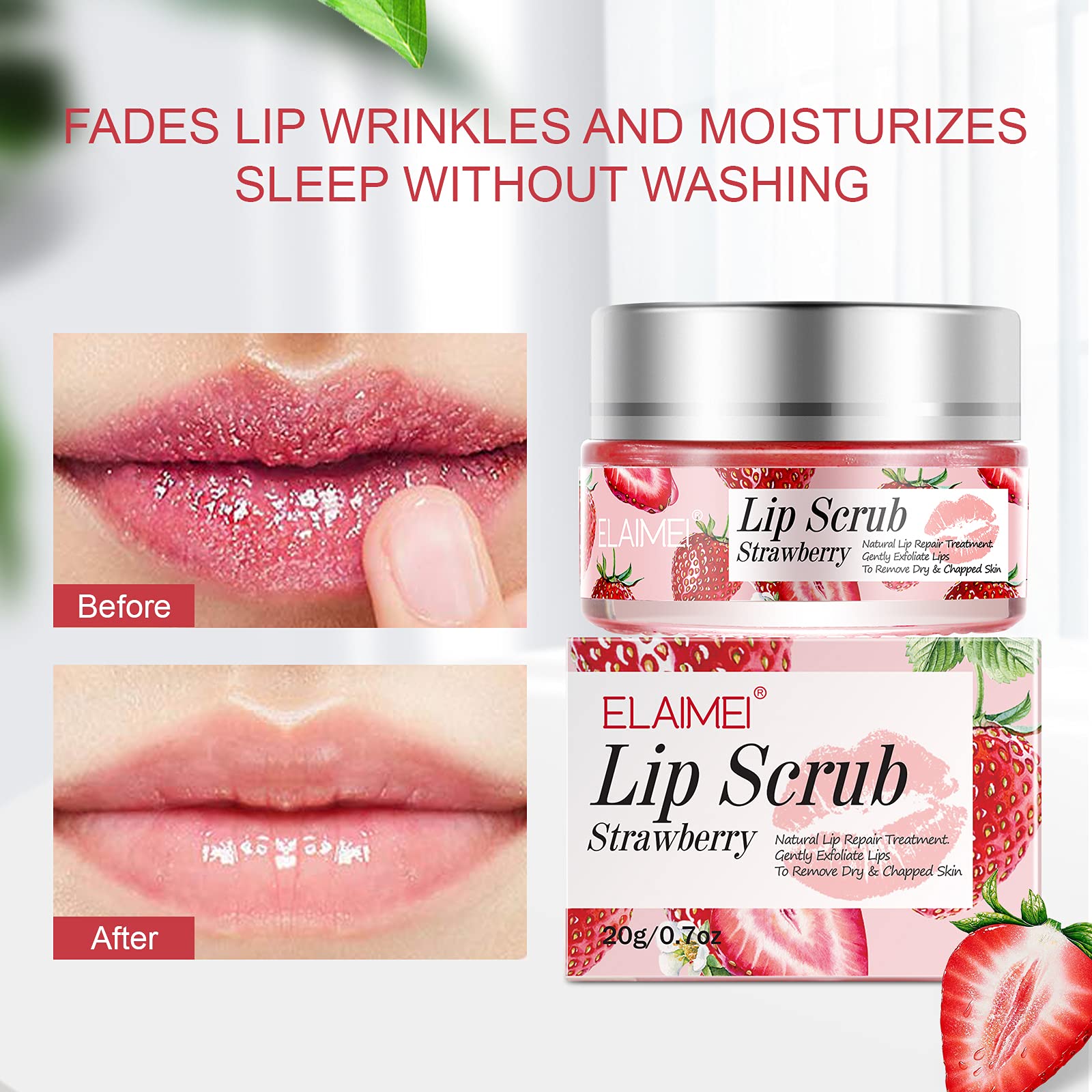 Lip Scrub, Exfoliator Moisturizer Lip Sugar Scrub Moisturizing Collagen Lip Balm Mask Night Sleep Lip Mask Effectively Moisturizes And Repairs Dry Lips Lip Treatment - Strawberry