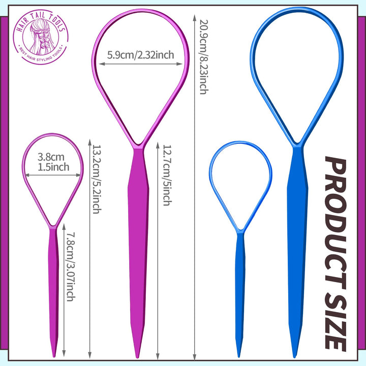 Teenitor 2 Pairs Topsy Hair Tail Tools, Hair Braid Accessories Ponytail Maker,French Braid Tool Loop for Hair Styling, 4pcs, 2 Colors