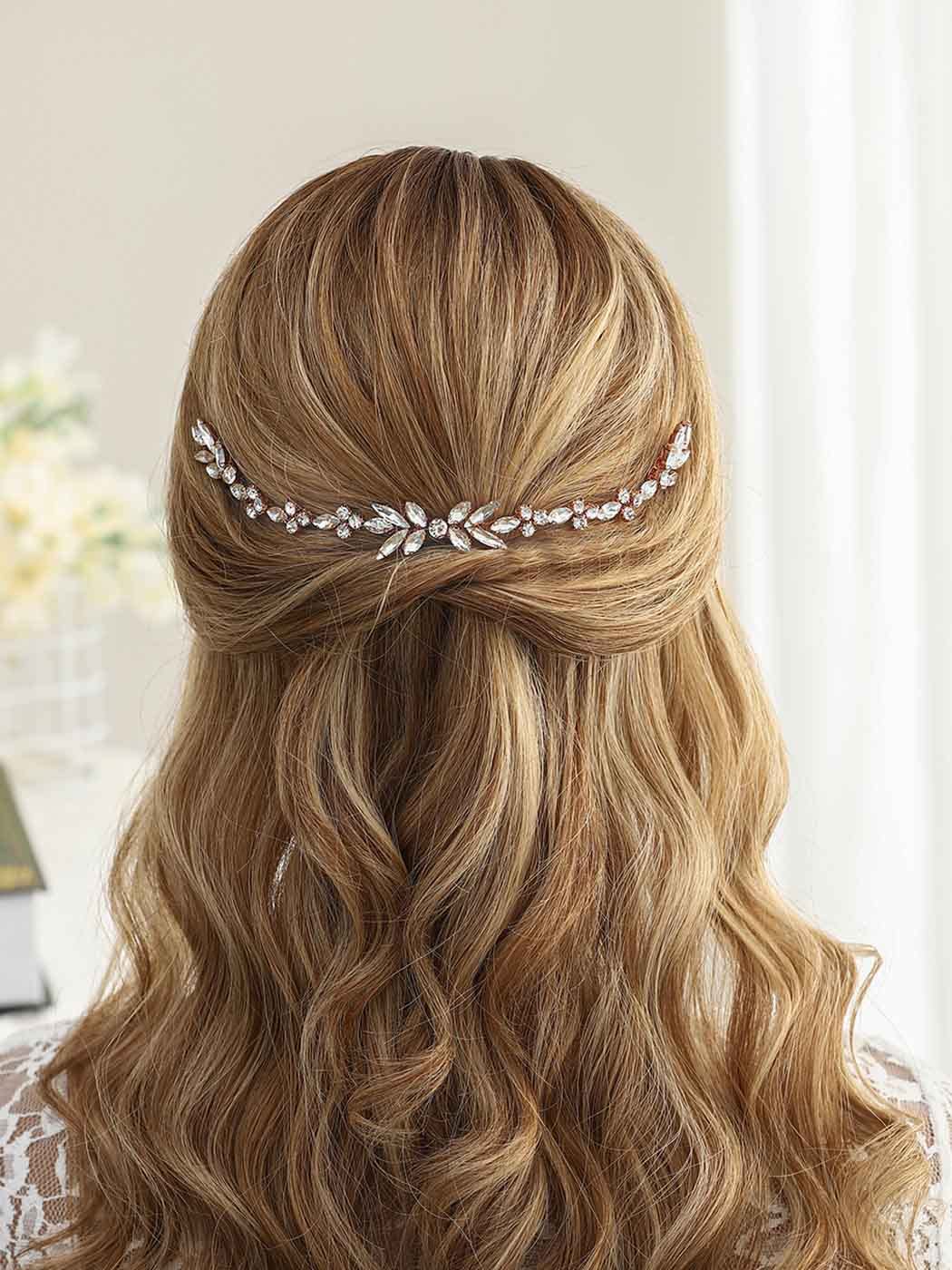 Unicra Wedding Crystal Hair Comb Bridal Headpiece Wedding Hair Accessories for Brides (Rose Gold)