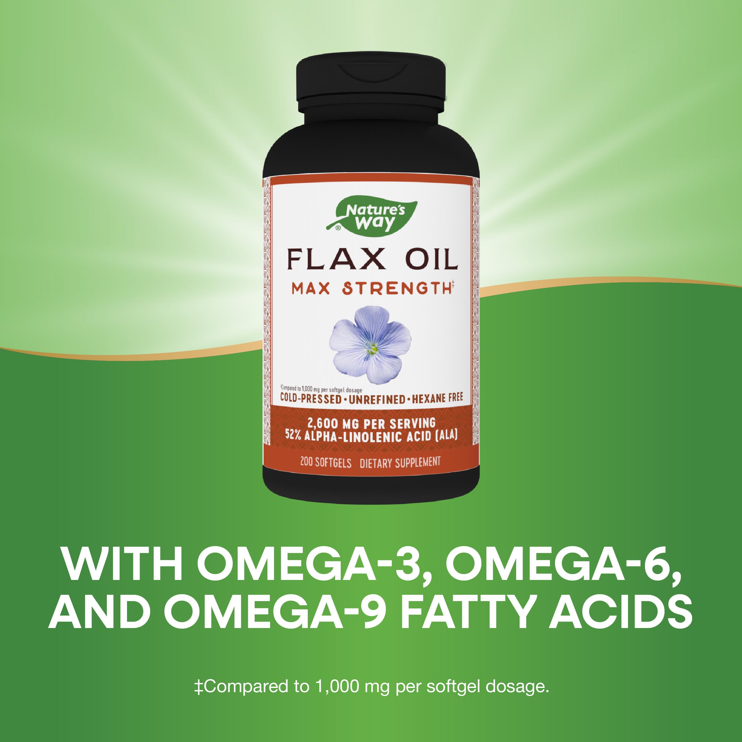 Nature's Way Flax Oil Max Strength‡, Supports Heart Health*, 200 Softgels