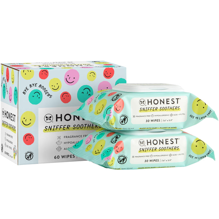The Honest Company Plant-Based Snot Removing Wipes | Soothing Nose + Face Wipes with Aloe | Hypoallergenic for Sensitive Skin, EWG Verified | Fragrance Free, 60 Count