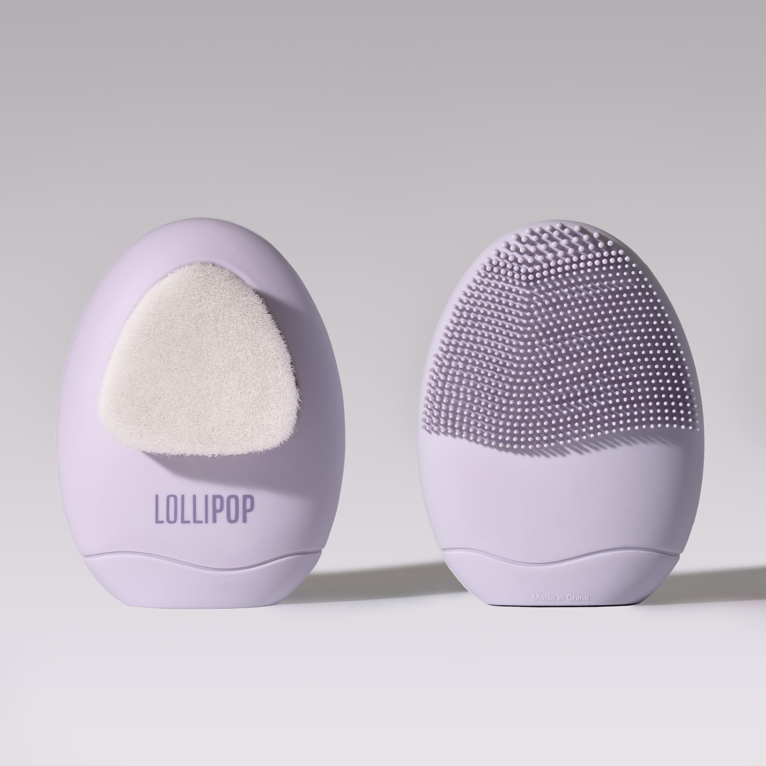 LOLLIPOP Palm Size Dual-Sided Silicone Face Exfoliator, Face Scrubber, Synthetic Face Brush Cleanser, Facial Cleansing Brush for Massage, Plum