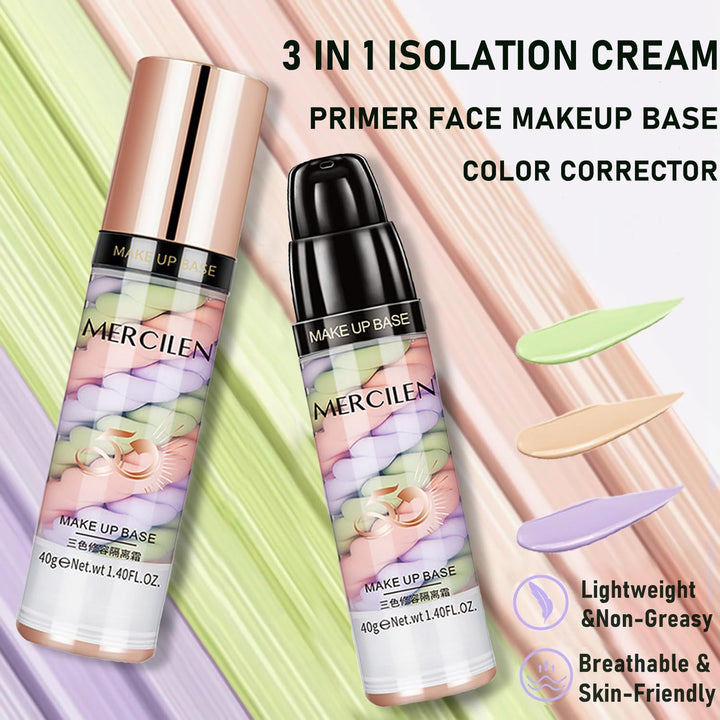 One Step Color Corrector, Primer Face Makeup Base, 3 In 1 Isolation Cream, Makeup Primer Skin Tone Correcting and Brightening Primer, Oil Control Moisturizing Face Skin Corrector