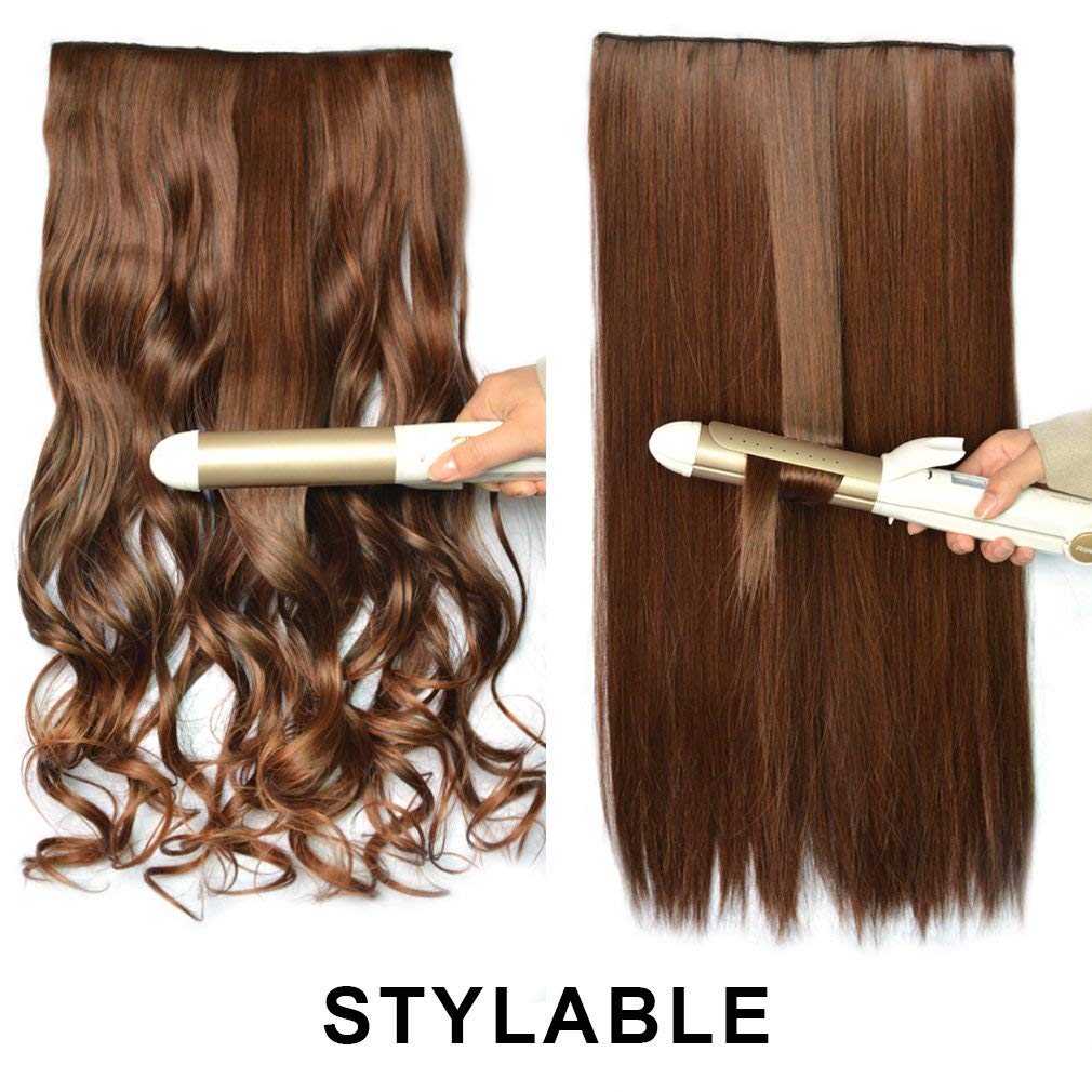 REECHO 20 1-Pack 3/4 Full Head Curly Wave Blonde Mixed Hair Color Clips in on Synthetic Hair Extensions Hairpieces for Women 5 Clips 4.6 Oz per Piece - 25H613