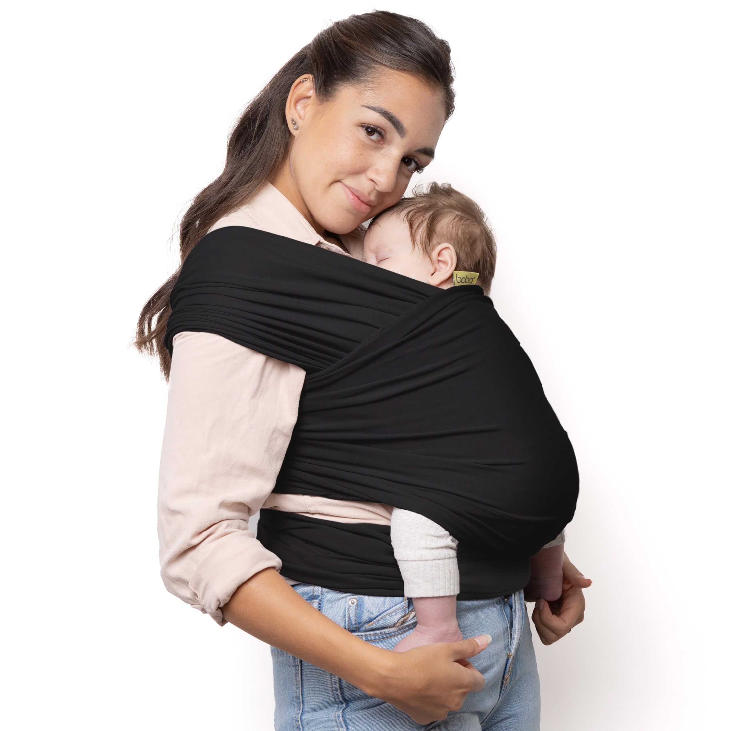 Boba Baby Wrap Carrier - Original Baby Carrier Wrap, Baby Sling for Newborns - Baby Wearing Essentials - Hands-Free Newborn Wrap Swaddle Holder, Newborn to Toddler Infant Baby Sling, 7-35 lbs (Black)