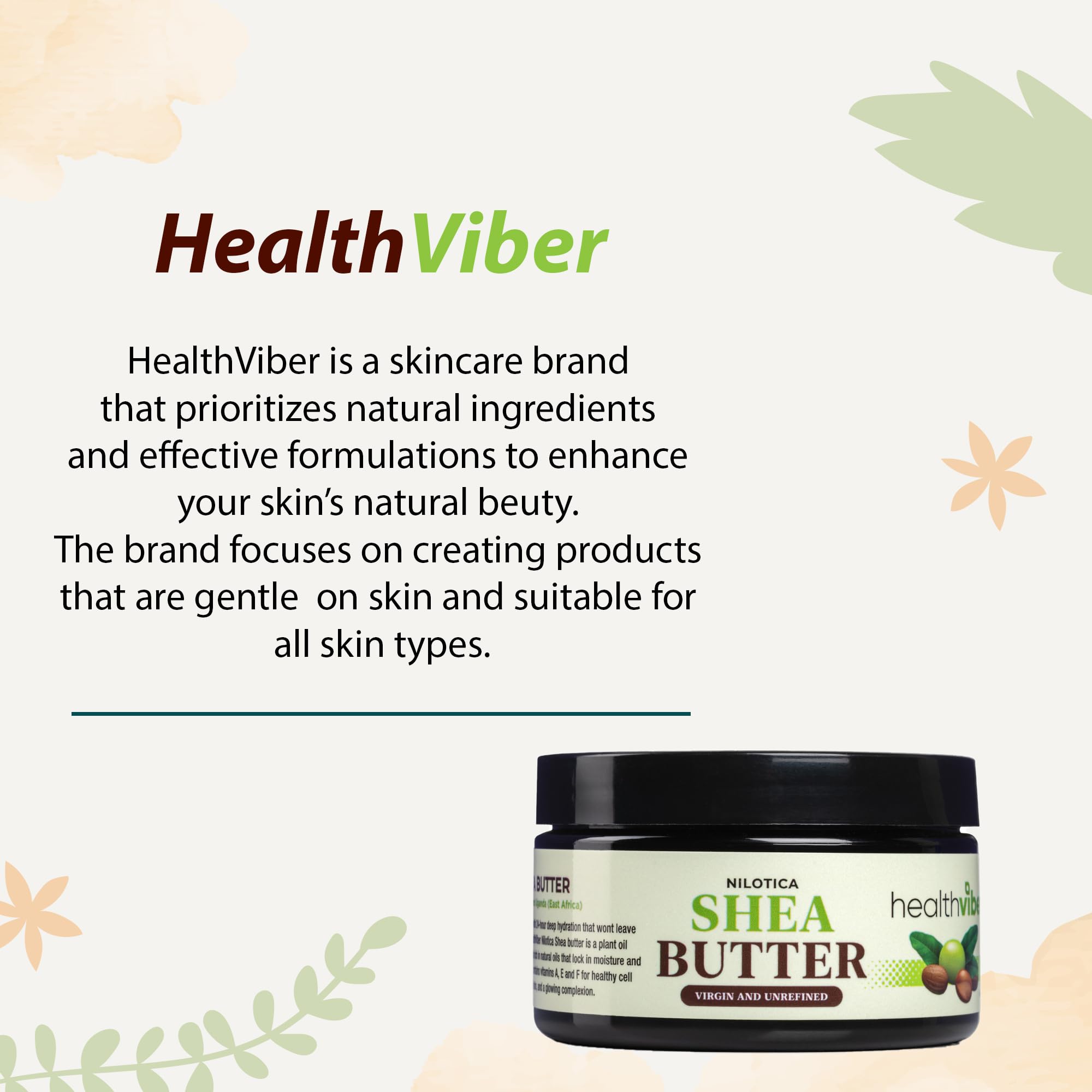 HEALTHVIBER Organic Shea Butter 4oz - Raw Shea Butter for Face, Body & Hair, Pure African Moisturizer, Anti-Aging, Paraben-Free & Fragrance-Free Skincare Solution