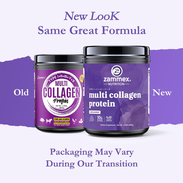 Zammex Multi Collagen Peptides, 5 Types of Hydrolyzed Collagen Unflavored Protein Powder, 60 Serving, Premium Grass-Fed Beef, Chicken, Wild Fish, Eggshell, Keto & Paleo Friendly, Easy Mix