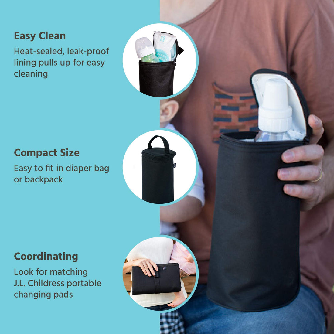 J.L. Childress Breastmilk Cooler Bag - Insulated & Leak Proof Newborn Bottle Bag - Fits 1-2 Bottles - Daycare & Travel Black