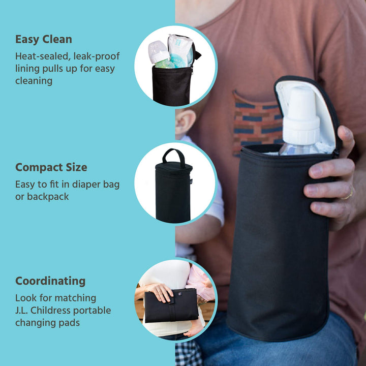 J.L. Childress Breastmilk Cooler Bag - Insulated & Leak Proof Newborn Bottle Bag - Fits 1-2 Bottles - Daycare & Travel Black