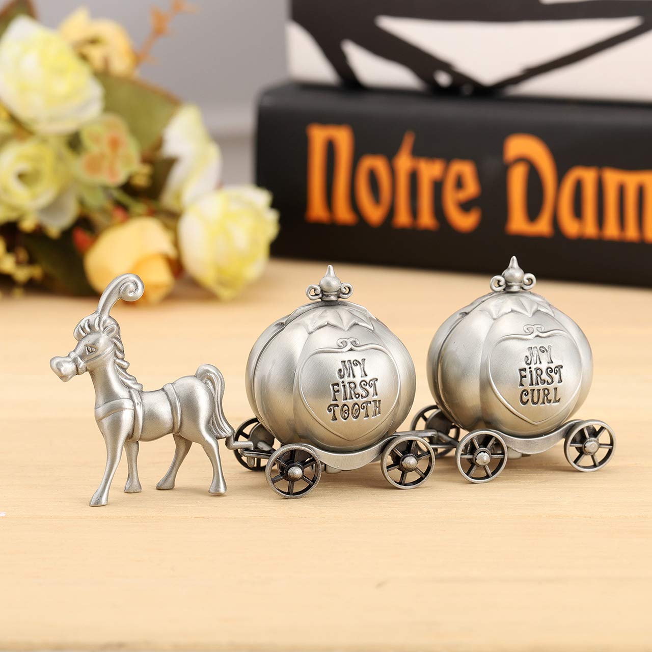 Yoption Baby First Haircut Keepsake and First Tooth Fairy Box Set, Zinc Alloy Pumpkin Carriage Baby Dropped Tooth Keepsake Storage Box Gift