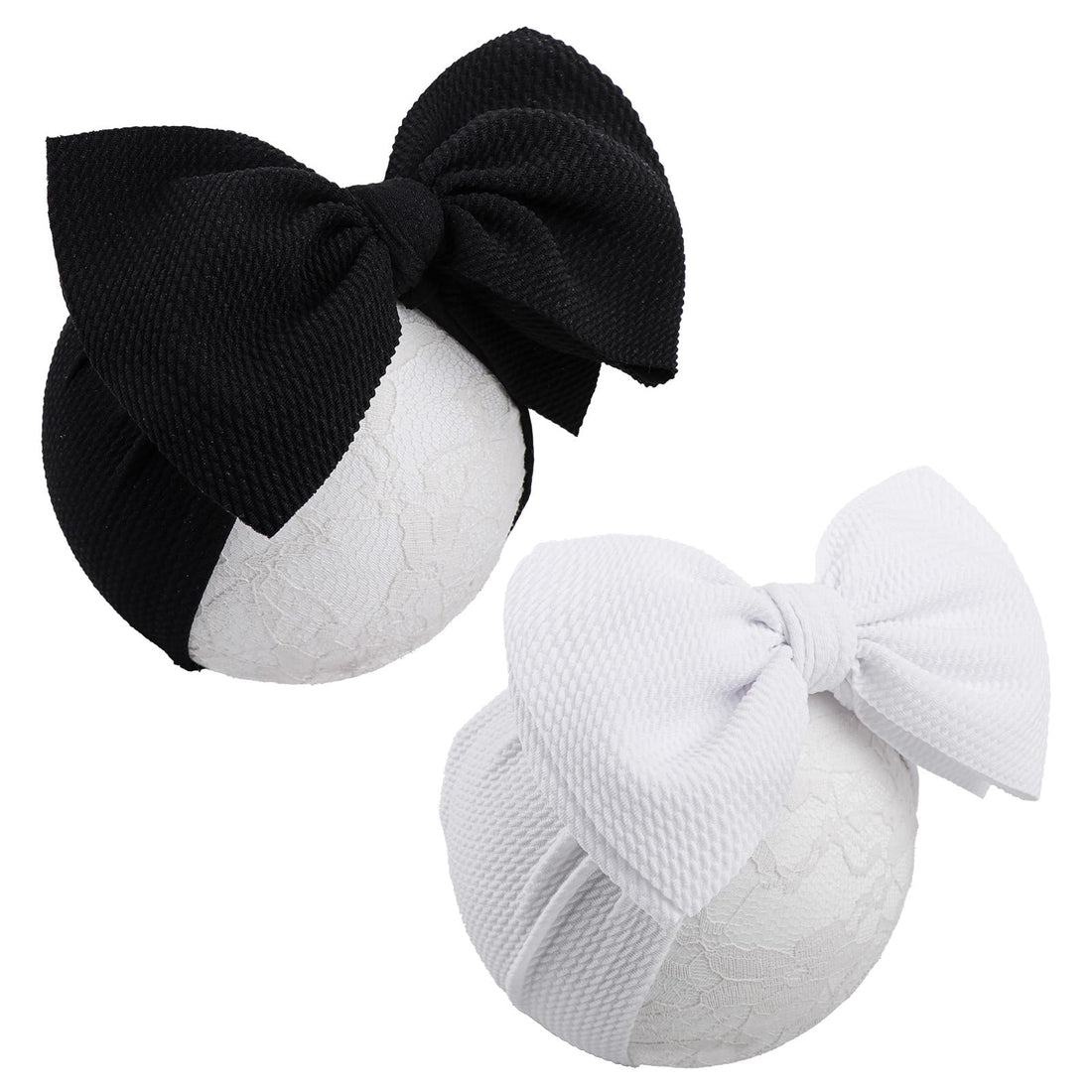 YanJie Hairband - Big Bows for Baby Girls Black & White, 2 Count (Pack of 2), Polyester, Hair Accessories, Unisex-Babies, Newborn, Infant, Toddlers, 0-6Months