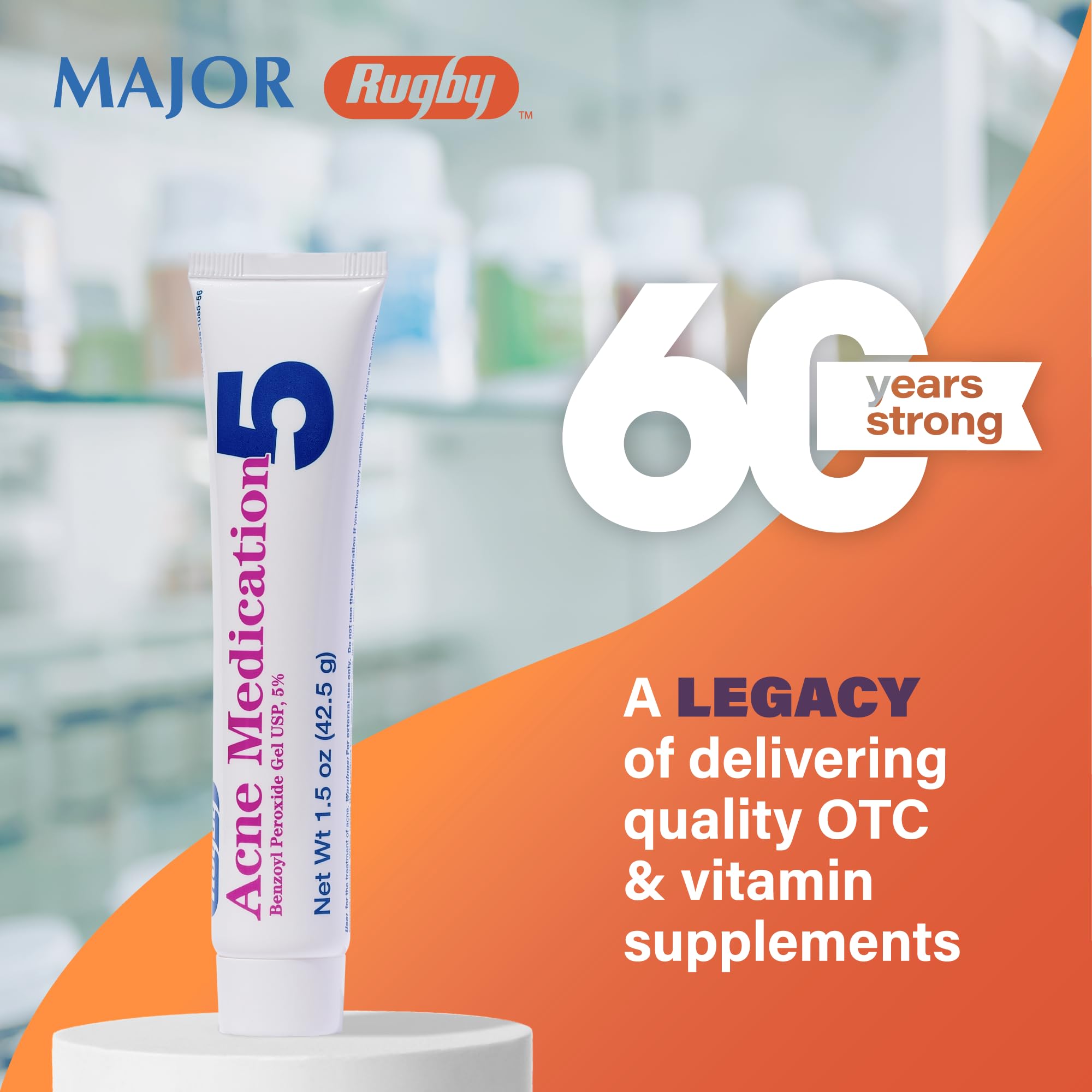 Rugby Acne Medication - Benzoyl Peroxide Gel USP 5% - Vanishing Formula - Greaseless - Helps to Clear Up Acne Pimples - 1.5 Oz. (1 Pack)