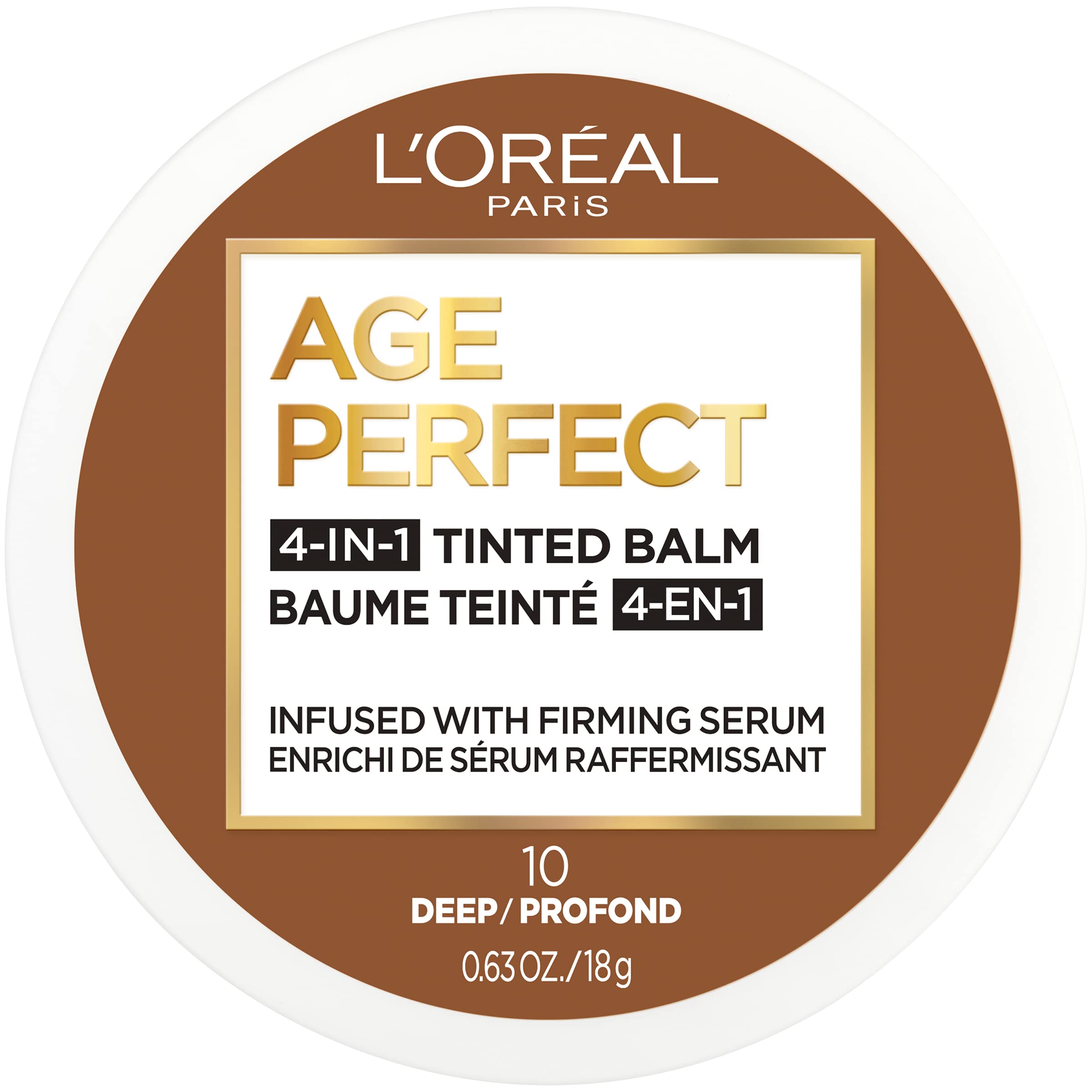 L'Oreal Paris Age Perfect 4-in-1 Tinted Face Balm Foundation with Firming Serum, Deep 10, 0.61 Ounce