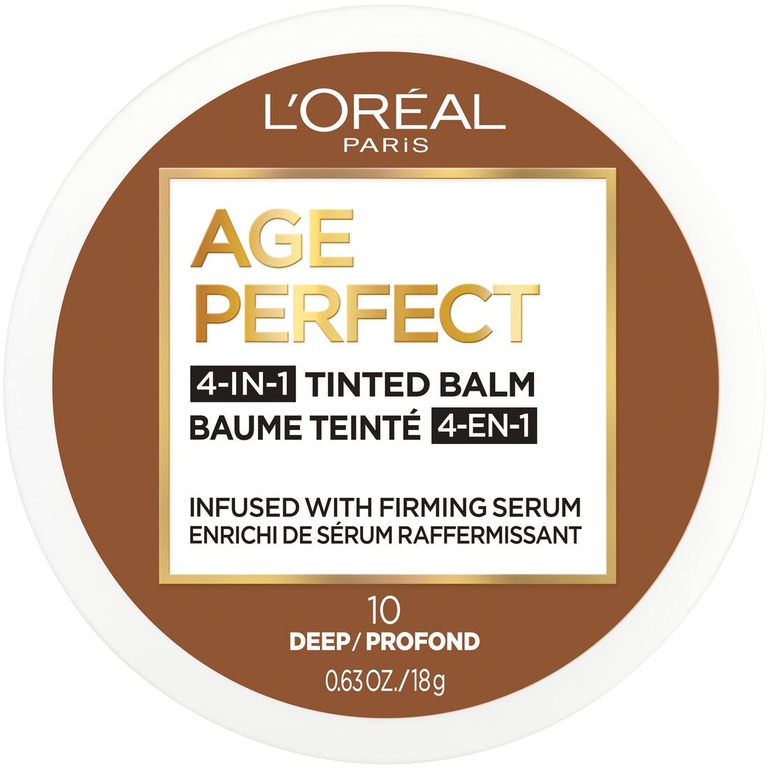 L'Oreal Paris Age Perfect 4-in-1 Tinted Face Balm Foundation with Firming Serum, Deep 10, 0.61 Ounce