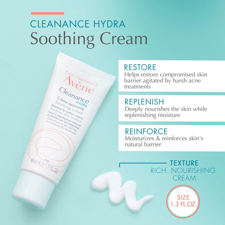 Avène Cleanance HYDRA Soothing Cream, Rich Moisturizer, Adjunctive Care for Drying Acne Treatments, 1.3 oz.