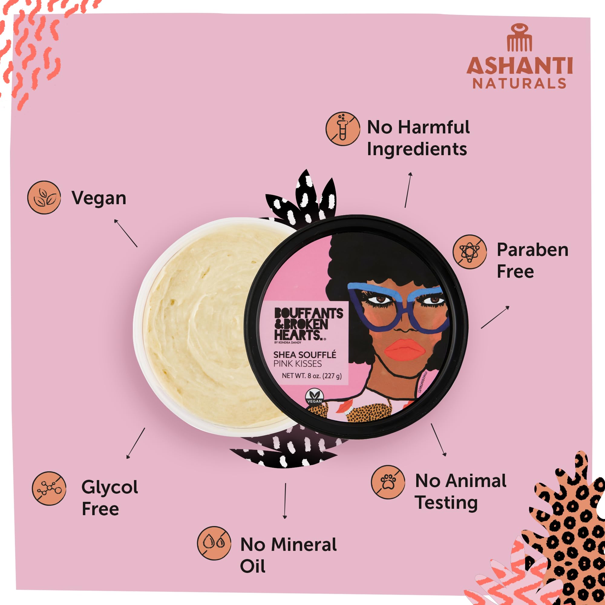 Ashanti Naturals Scented Whipped Shea Butter for Skin | Moisturizing African Raw Shea Butter, Almond Oil and Coconut (Pink Kisses Souffle, 8oz)