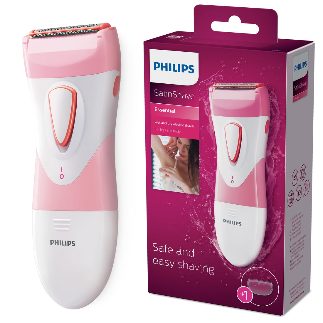 Philips SatinShave Essential Women’s Wet & Dry Electric Shaver for Legs & Body, Cordless, with Hypoallergenic Foil, HP6306/50