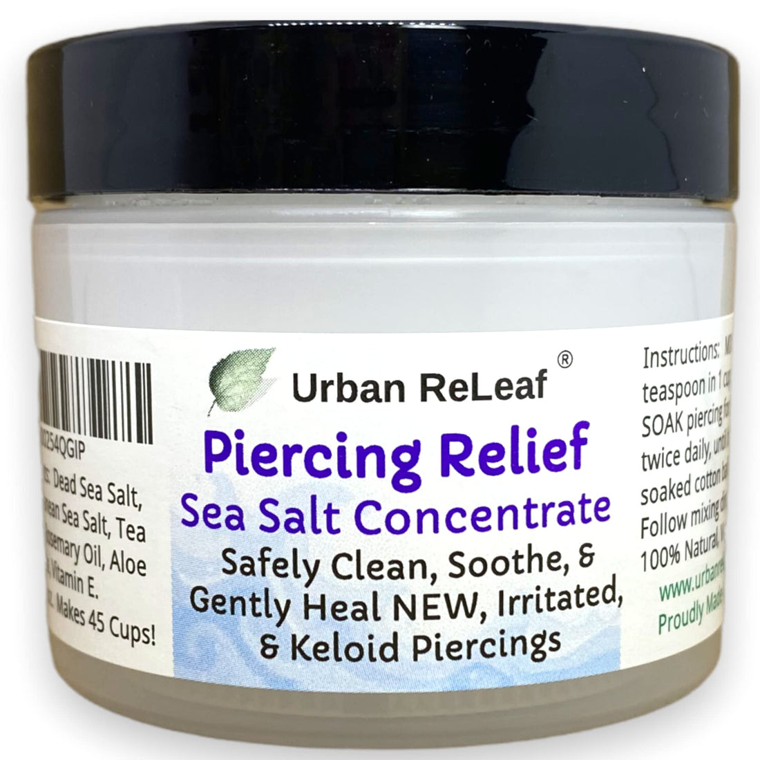 Urban ReLeaf Piercing Relief Sea Salt Concentrate AFTERCARE ! Safely Clean, Soothe & Gently Heal New Irritated & Keloid Bump Piercings. Effective Non-iodized Dead Sea Salt, Tea Tree Rosemary