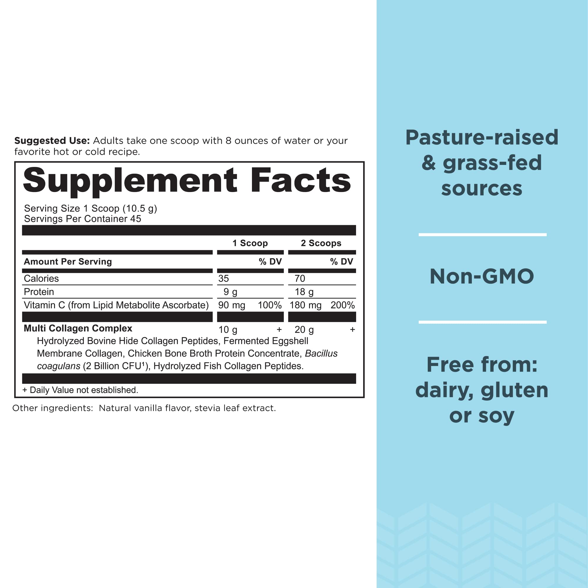 Collagen Powder Protein by Ancient Nutrition, Multi Collagen Vanilla Protein Powder, 45 Servings, with Vitamin C, Hydrolyzed Collagen Peptides Supports Skin and Nails, Gut Health, 16.7oz