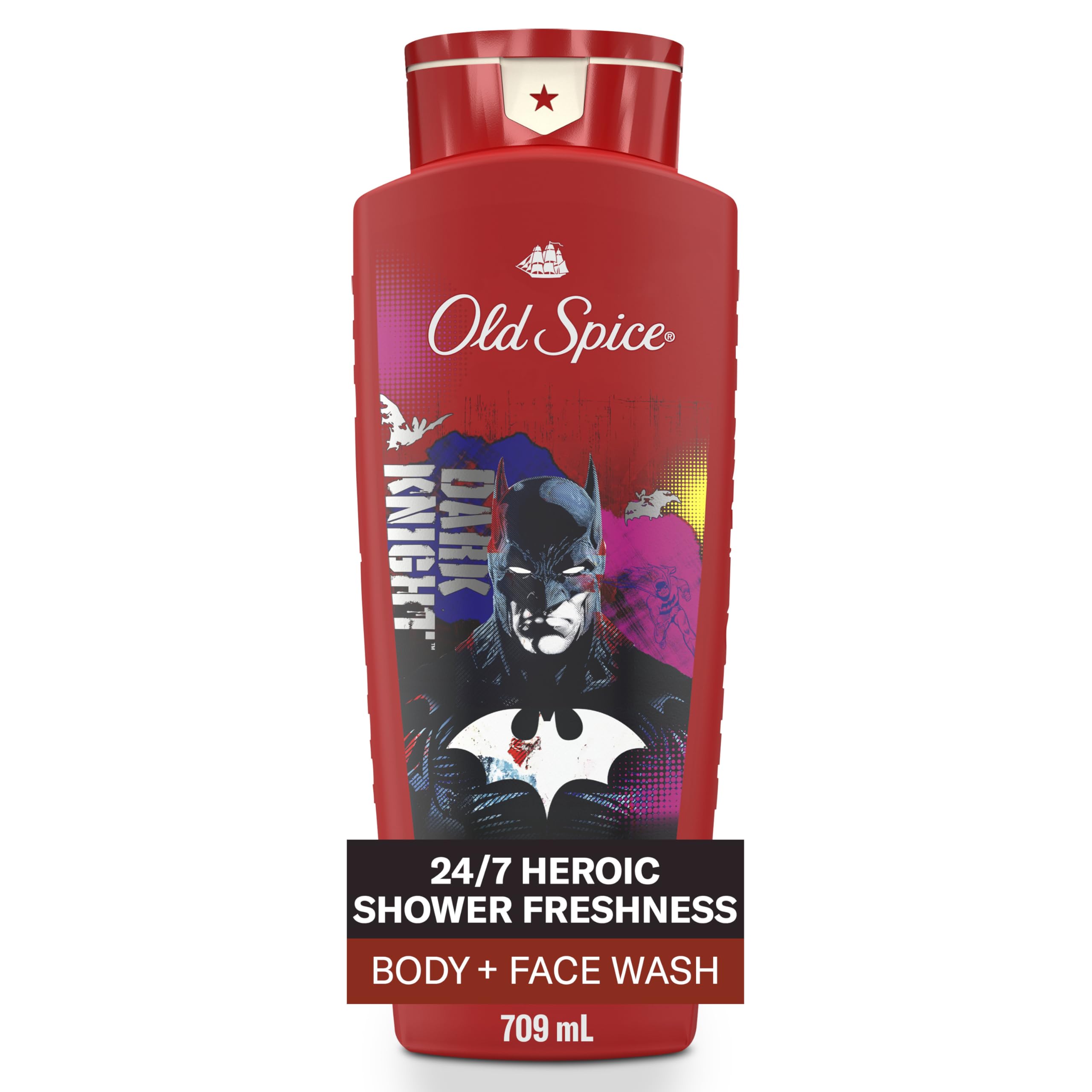Old Spice Cleansing Body Wash for Men, 3X Defense, 24/7 Shower Fresh with Lasting Scent, 2-in-1 Body & Face Wash, Smell Like a Hero, Batman, Black Cherry and Nightfall Scent, 24 oz