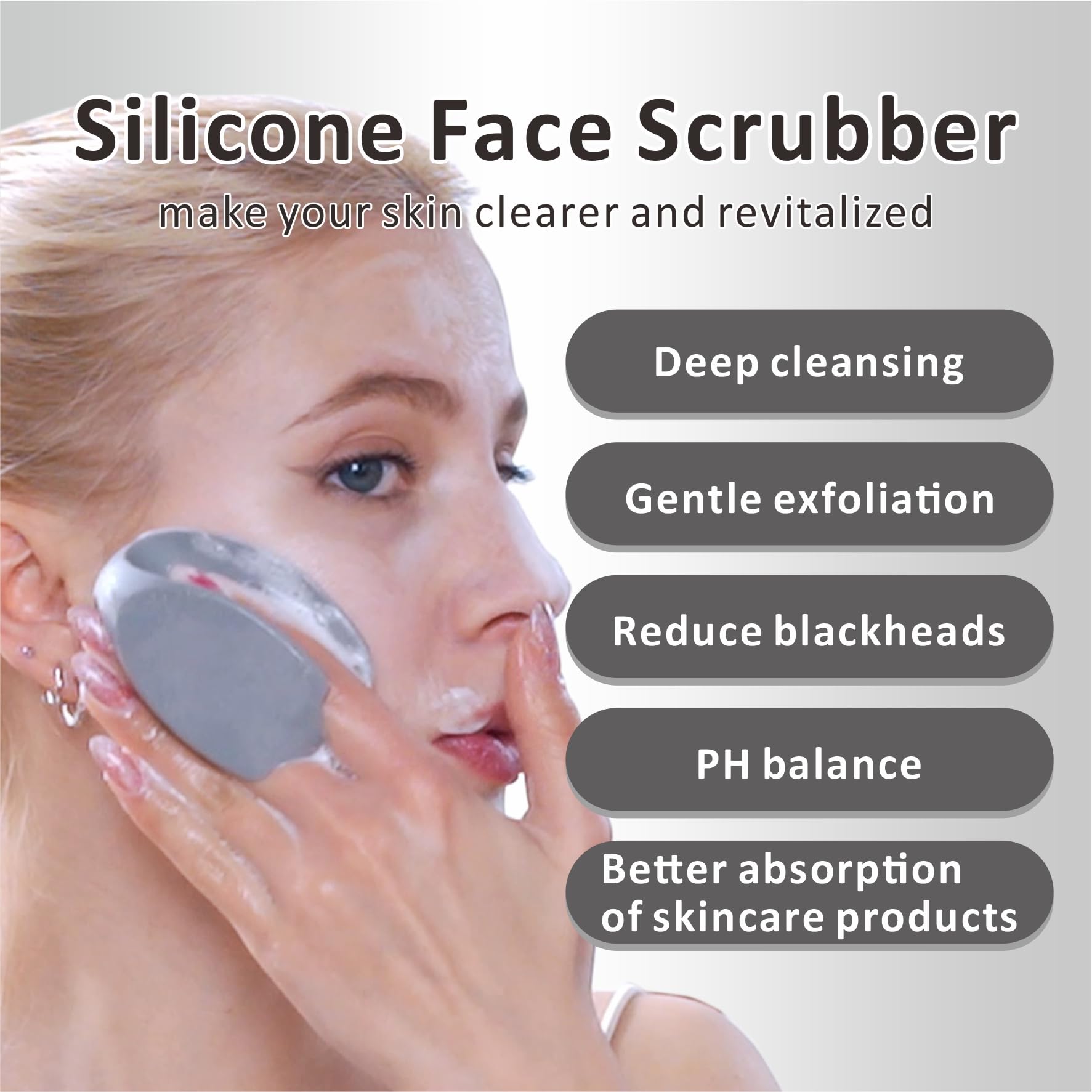 HieerBus Silicone Facial Cleansing Brush Exfoliating Massager, Blackhead Removal, Pore Cleansing, Ideal for Women Men All Skin Types, Skin Care, 2 Pieces (Grey + White)