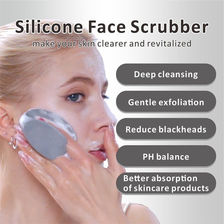 HieerBus Silicone Facial Cleansing Brush Exfoliating Massager, Blackhead Removal, Pore Cleansing, Ideal for Women Men All Skin Types, Skin Care, 2 Pieces (Grey + White)