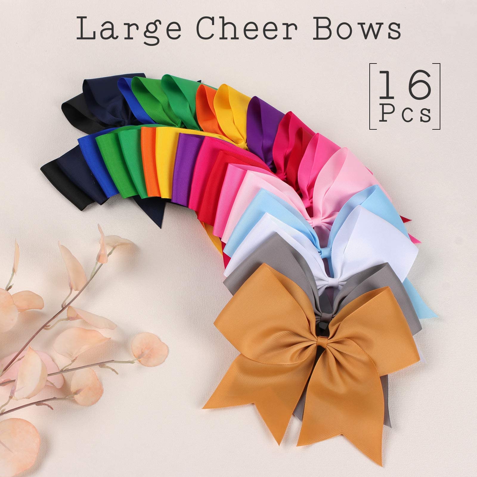 16PCS 8 Large Cheer Hair Bows Ponytail Holder Elastic Band Handmade for Cheerleading Teen Girls College Sports (Multi-colored, 1 Count (Pack of 16))