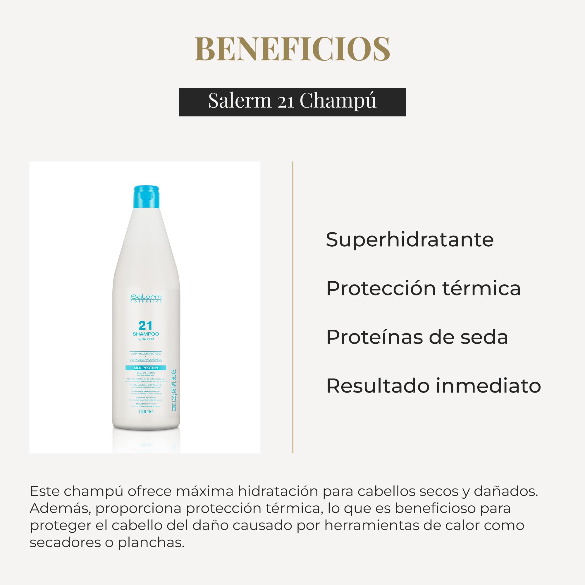 Salerm - Hydrating Shampoo 21 Silk Protein - 1000 ml - for Dry and Damaged Hair - with Silk Proteins - Nourishes, Repairs, and Revitalizes Hair - Heat Protection