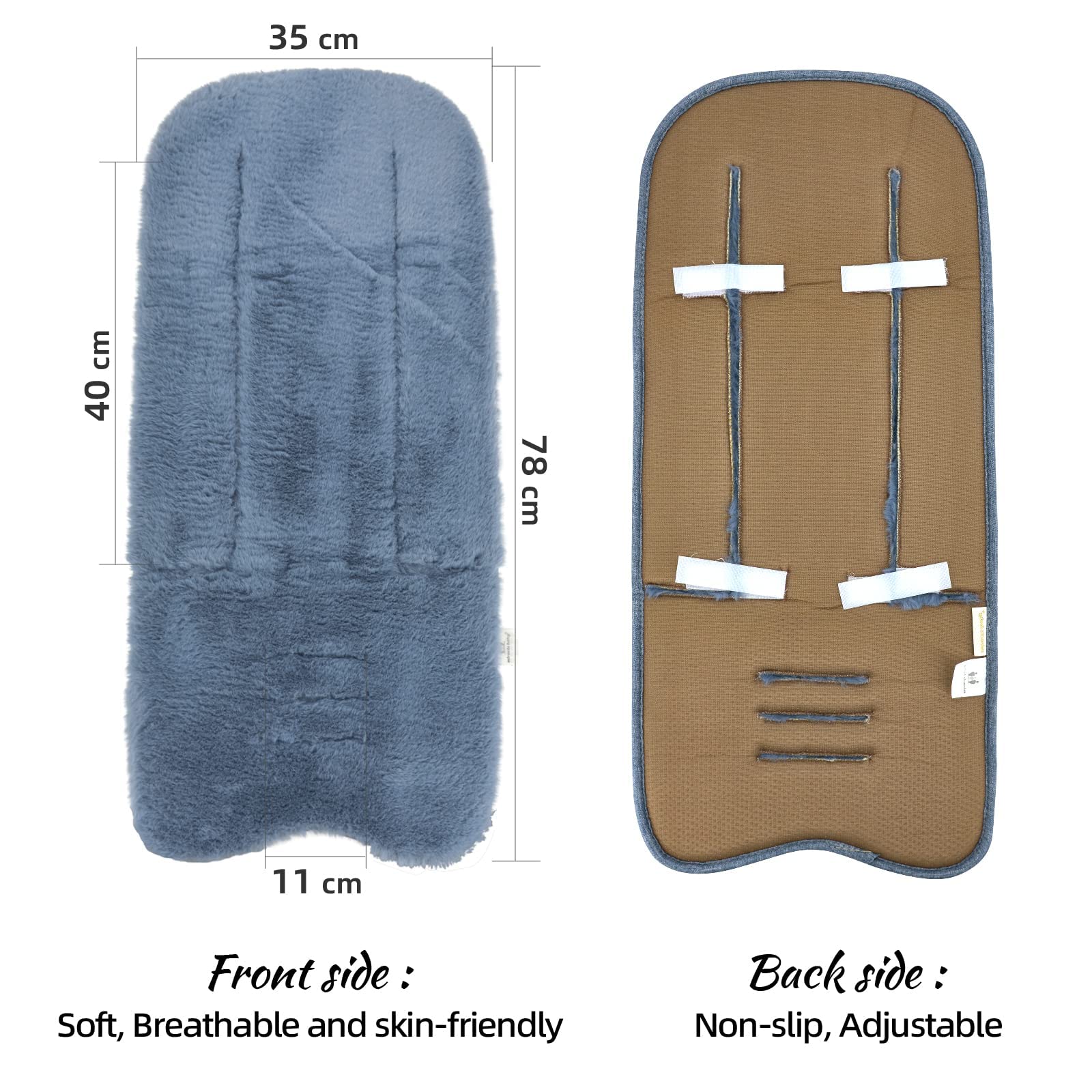 Baby Stroller Cushion Winter Warm Stroller Seat Liners 78 x 35cm Breathable Universal Newborn Carriage Cushion Faux Sheepskin Soothing Silky Soft Baby Seat Pad Liner for Stroller (Black)