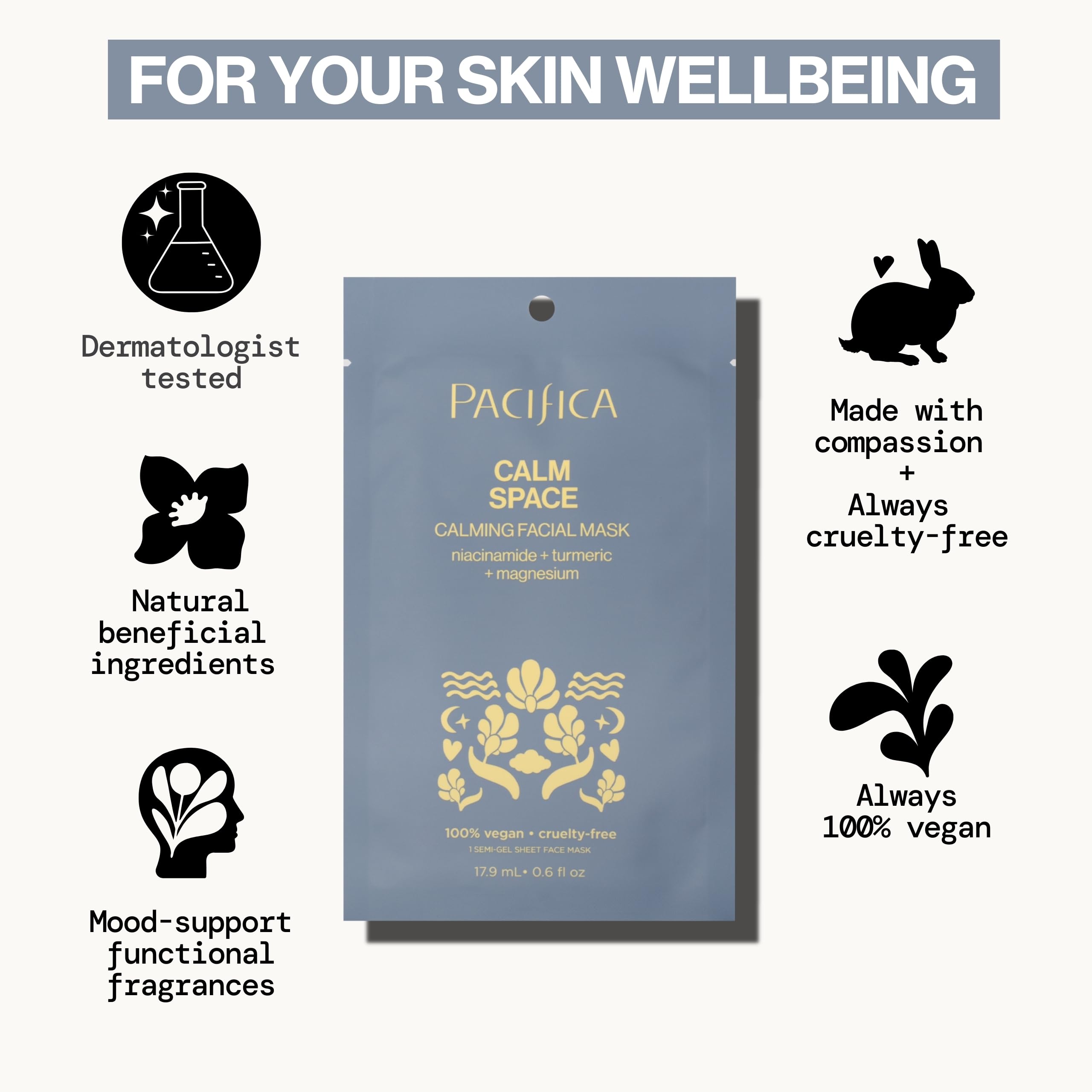 Pacifica Sheet Face Mask - Calm Space - Calming Facial Mask - Niacinamide & Turmeric Soothing Face Mask for Irritated Skin Clean Beauty Vegan & Cruelty-Free Dermatologist Tested