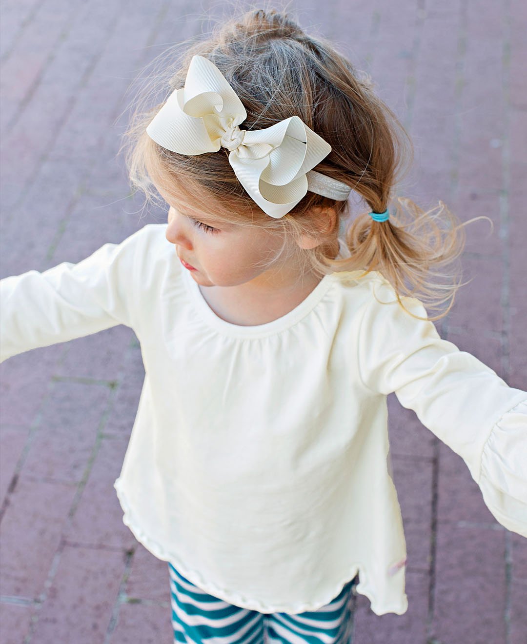 RuffleButts® Girls Ivory Bow Headband - One Size
