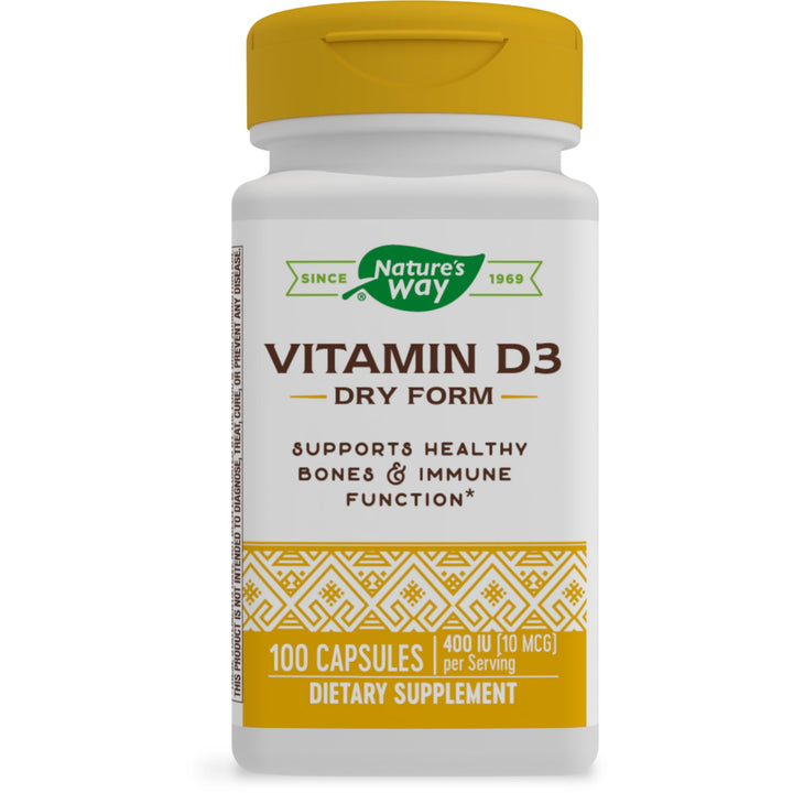 Nature's Way Vitamin D3 Dry Form, Supports Healthy Bones and Immune Function*, 10mcg Per Serving, 100 Capsules