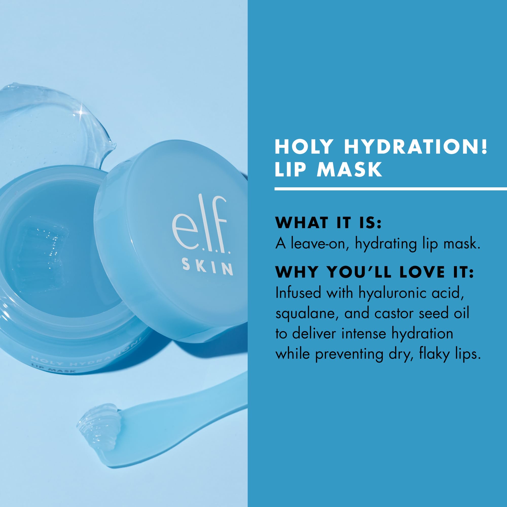 e.l.f. SKIN Holy Hydration! Lip Mask, Hydrating Lip Mask For A Softer & Smoother Pout, Infused With Hyaluronic Acid, Non-Sticky, Vegan & Cruelty-Free (pack of 1)