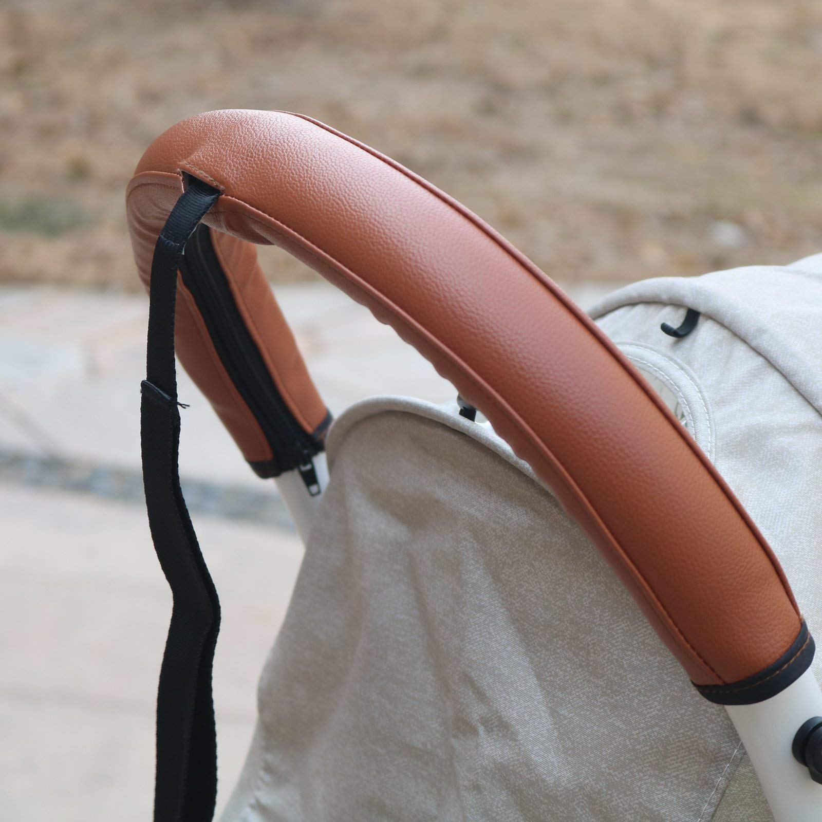 Leather Handle Sleeve Cover Compatible for Babyzen yoyo 2,Stroller Accessories,PU Sleeve Protect Case for YOYO+ Armrest Bumper (No Wrist Strap) (Brown)