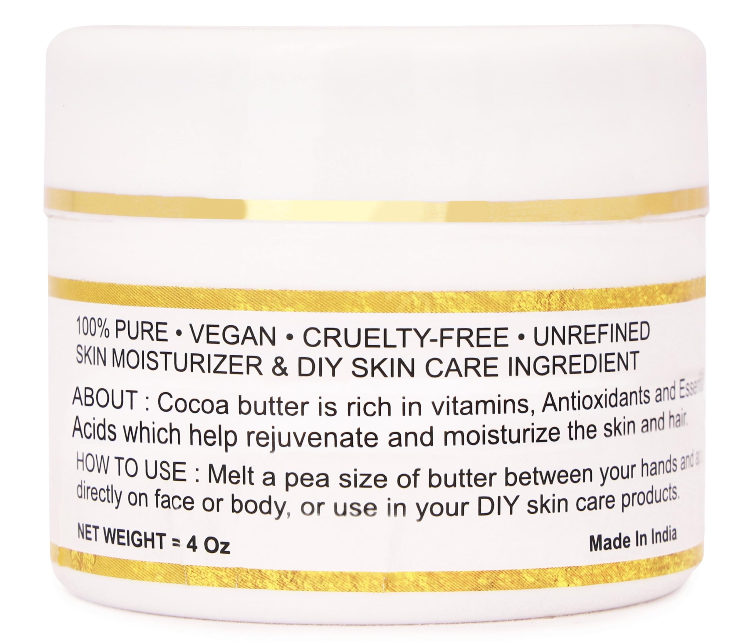 Organic Raw Cocoa Butter 100% Pure,Natural & Unrefined| Skin Moisturizer For Face, Body & Hair| 4 OZ/115 GM Ivory/White Grade A | DIY Creams, Balms, Lotions, Soaps| Softens Dry & Tough Skin