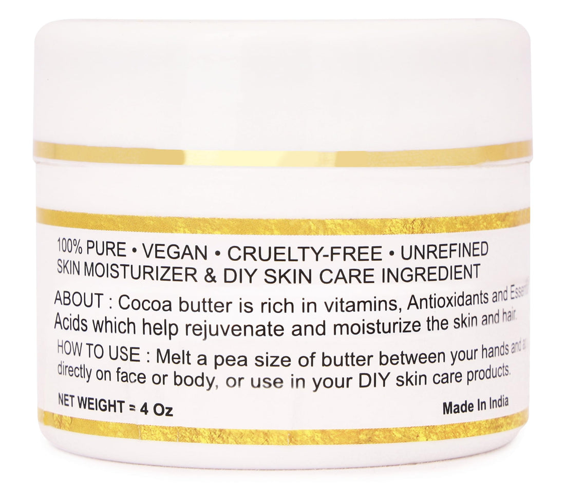 Organic Raw Cocoa Butter 100% Pure,Natural & Unrefined| Skin Moisturizer For Face, Body & Hair| 4 OZ/115 GM Ivory/White Grade A | DIY Creams, Balms, Lotions, Soaps| Softens Dry & Tough Skin