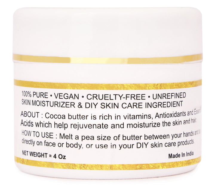 Organic Raw Cocoa Butter 100% Pure,Natural & Unrefined| Skin Moisturizer For Face, Body & Hair| 4 OZ/115 GM Ivory/White Grade A | DIY Creams, Balms, Lotions, Soaps| Softens Dry & Tough Skin