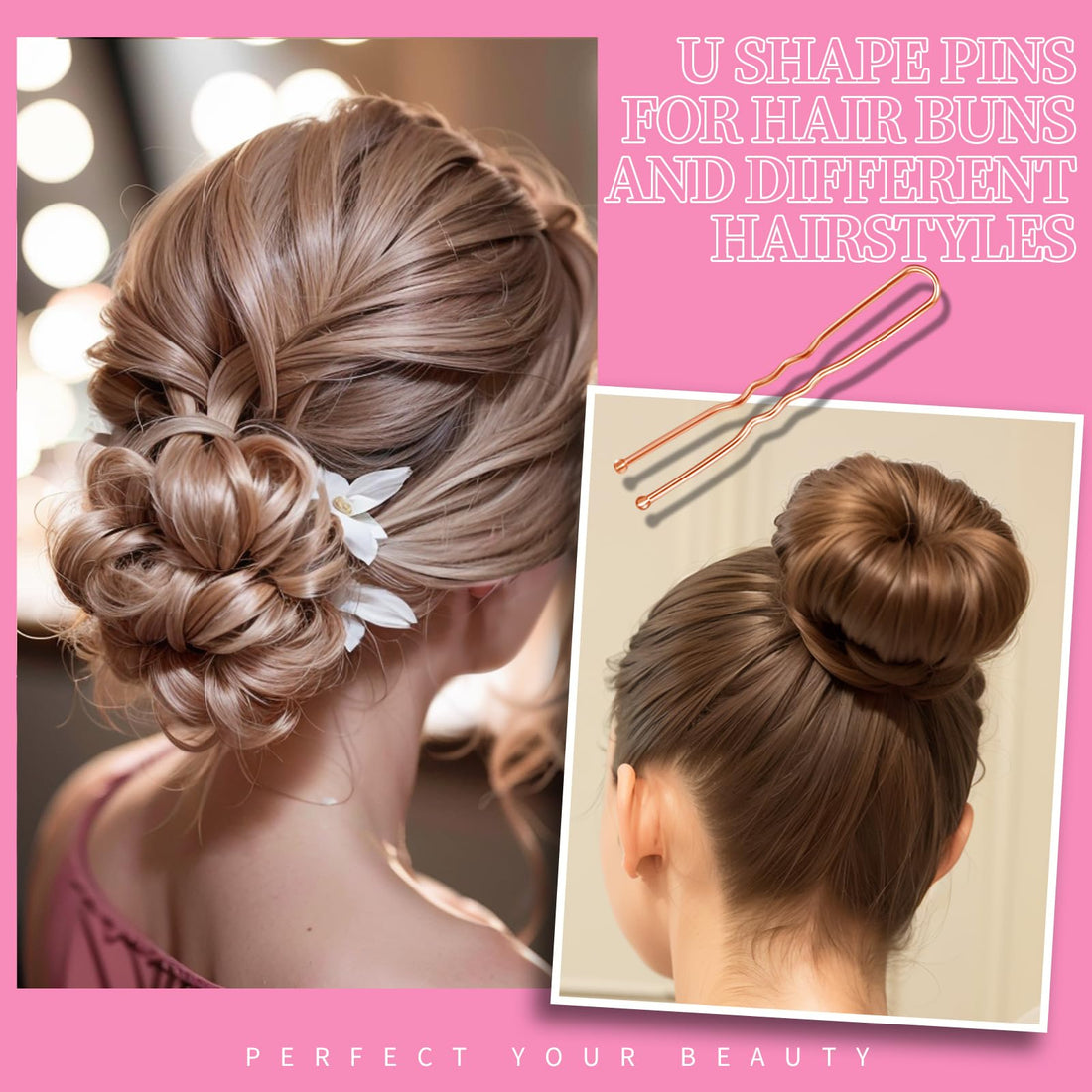 Teenitor 300pcs Bobby Pins Rose Gold Hair, 100 Bobby Pins 100 Hair Pins for Women 100 Hair Bands Kit, Hair Pins for Buns 2 2.36 2.75 Rose Gold