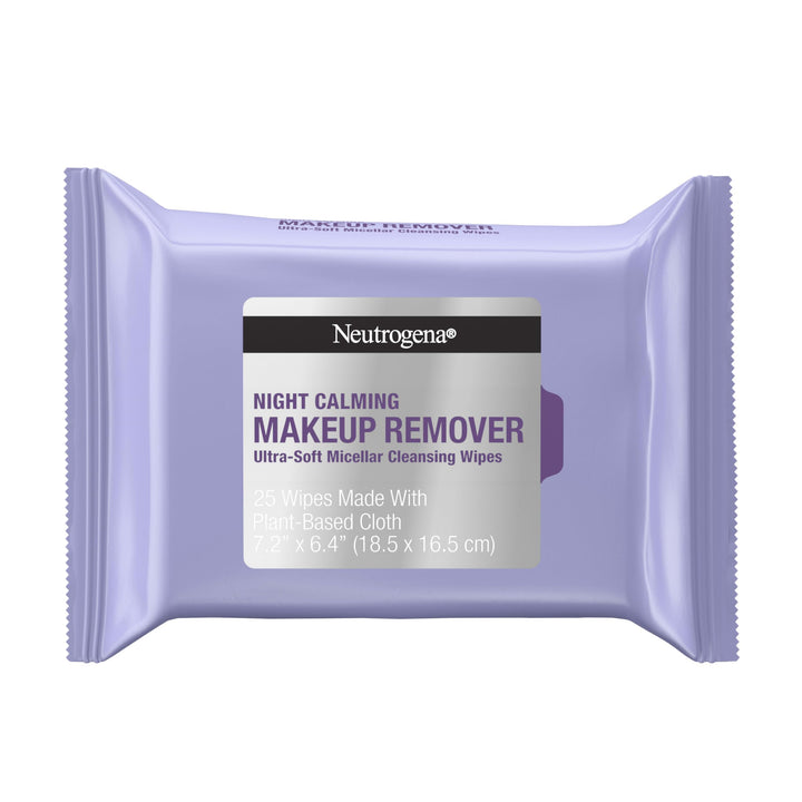 Neutrogena Makeup Remover Night Calming Cleansing Towelettes, Disposable Nighttime Face Wipes to Remove Dirt, Oil & Makeup, 25 ct