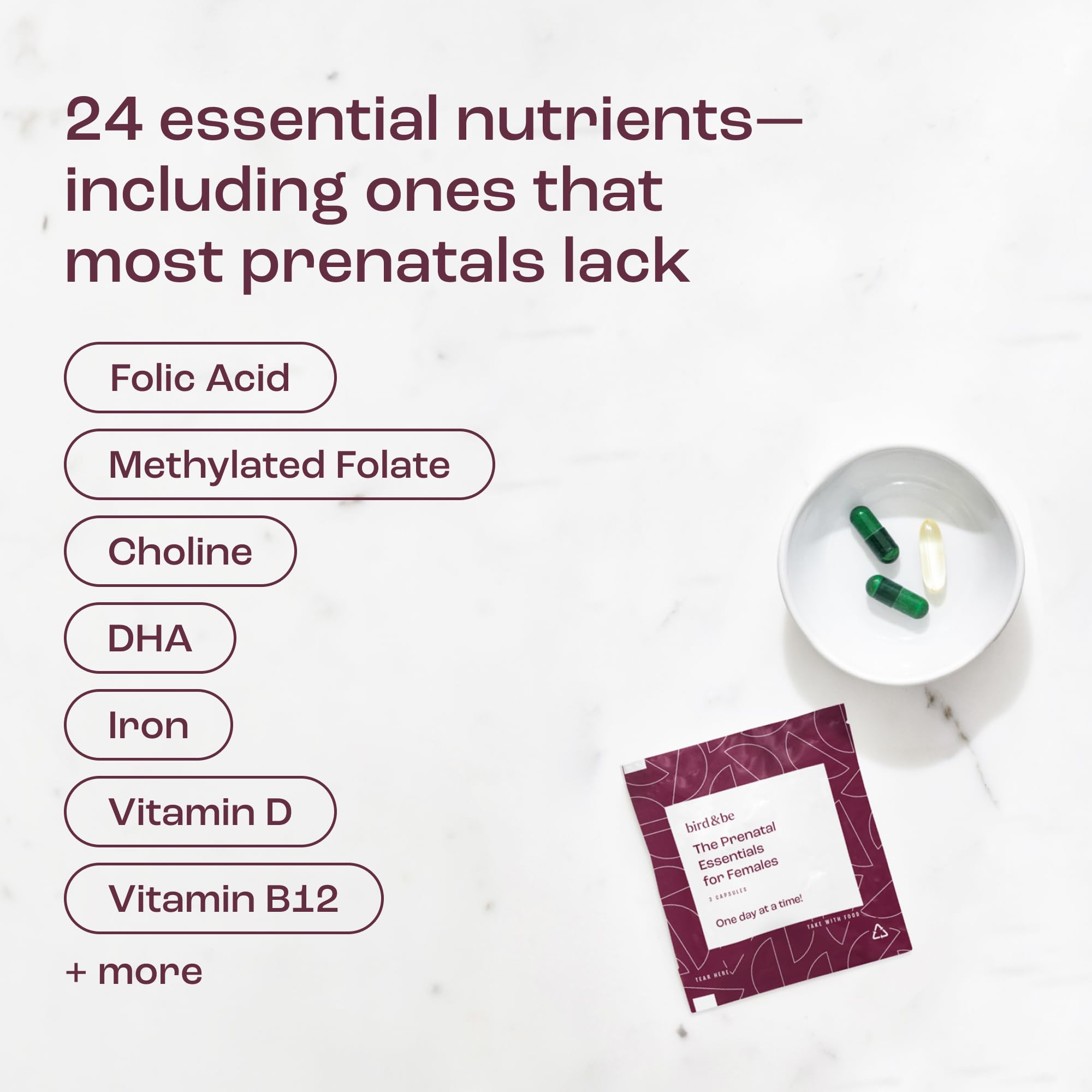 The Prenatal Essentials for Females - Vitamins to Support Pregnancy - Folic Acid, Methylated Folate, DHA (Omega-3), Choline and More - 30-Day Supply (HSA/FSA Eligible)