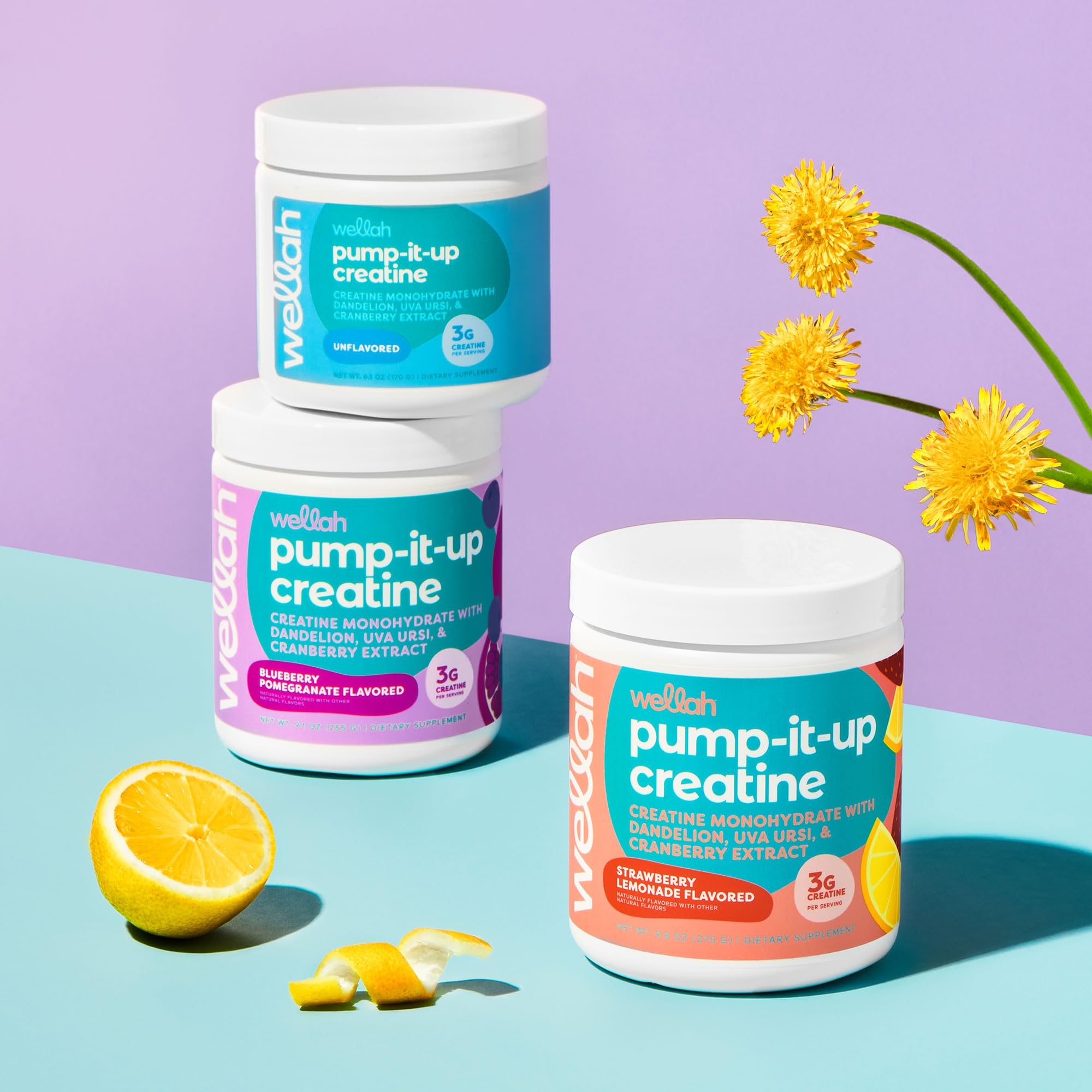 Wellah Pump-It-Up Creatine (50 Servings, Strawberry Lemonade) - Creatine Monohydrate with Dandelion, Uva Ursi, & Cranberry Extract