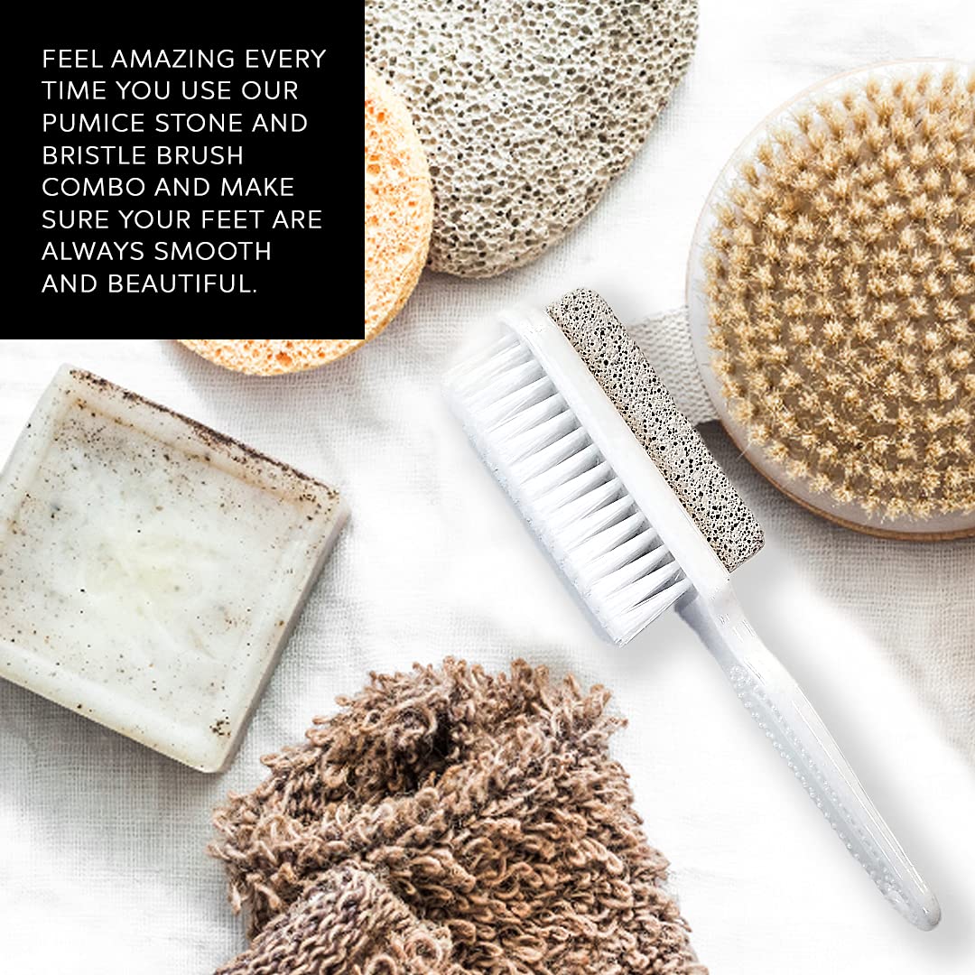 Foot Natural Bristle Brush & Pumice Stone Combo - Exfoliator Pedicures Calluses Remover - Smoother Body skin, feet, elbow Scrubber for Massage SPA Sauna by DreamCut