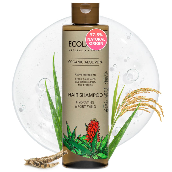 ECOLATIÈR Aloe Vera Shampoo with Organic Aloe Vera Juice – Hydrating & Fortifying, Vegan, 97.5% Natural, Moisturizing & Hypoallergenic, Non-Toxic, for All Hair Types, 8.5 Fl Oz / 250ml