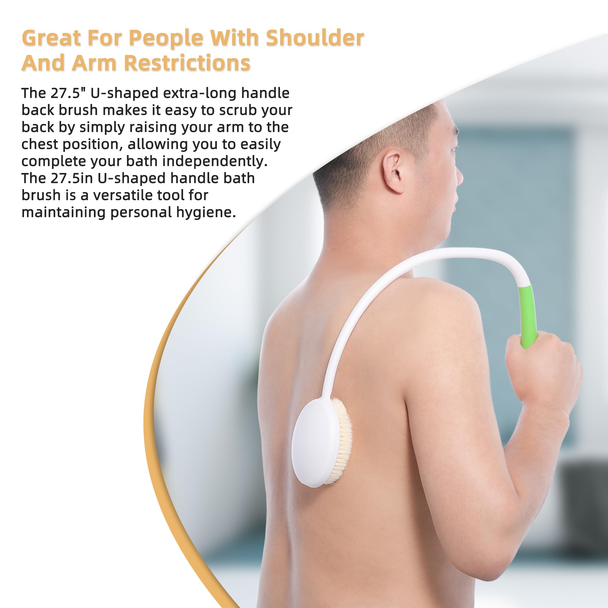 Fanwer Back Bath Brush with U-Shaped Long Handle, 27.5ââ‚¬Â Shower Body Brush with Curved Handle, Back Scrubber for Elderly, Disabled, Limited Mobility, Post-Surgery, Frozen Shoulder,Men and Women